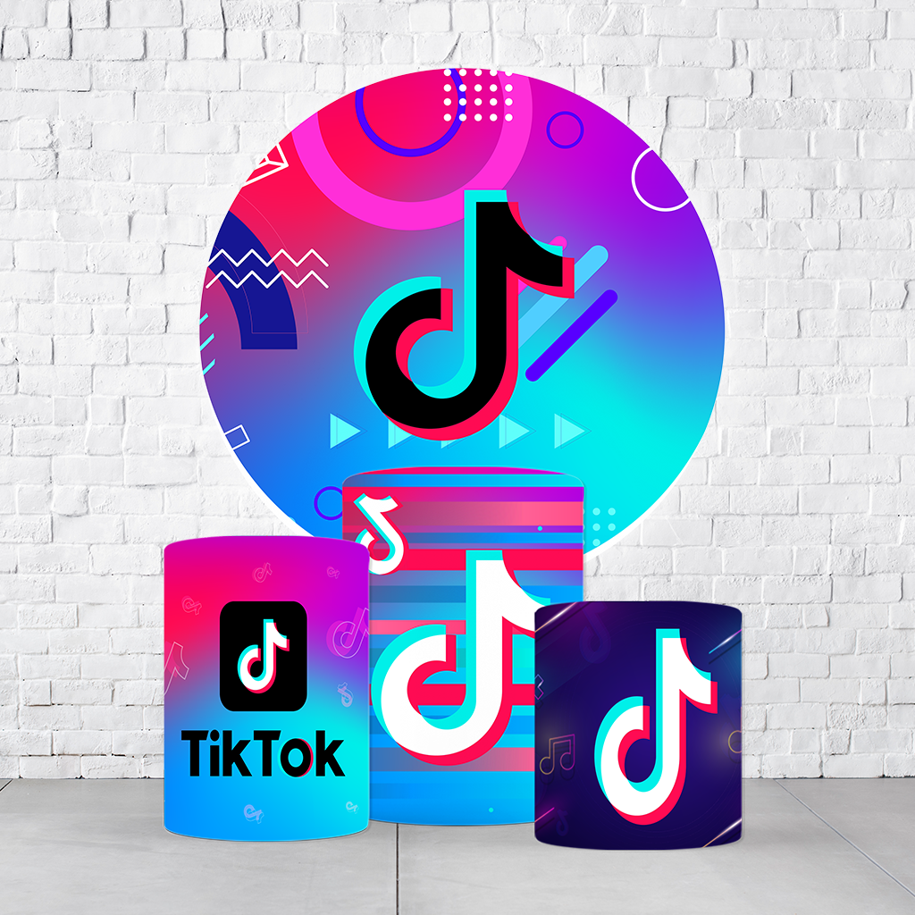 Kit Painel De Festa TikTok + Trio De Cilindros Em Tecido  KITPAI237