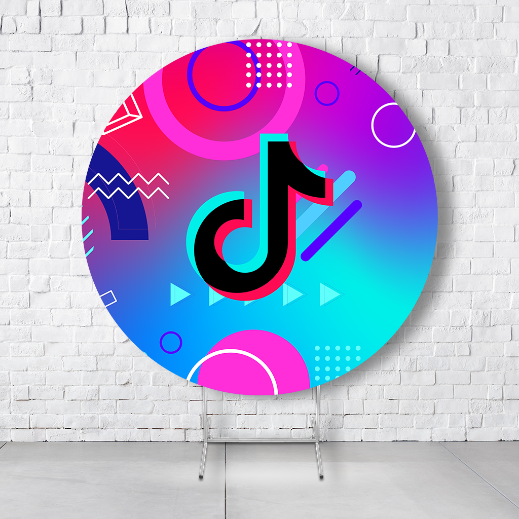 Painel De Festa Redondo TikTok Em Tecido Helanca C/Elástico 1,50x1,50