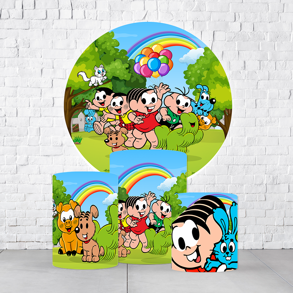 Kit Painel De Festa Turma Da Mônica + Trio De Cilindros Em Tecido
