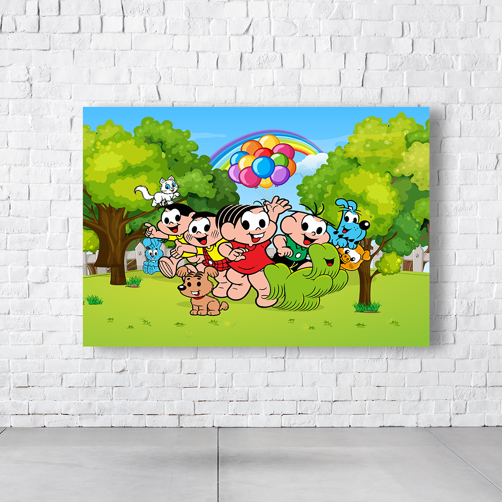 Painel Retangular Tema Turma Da Mônica Em Tecido Oxford 100% Poliéster