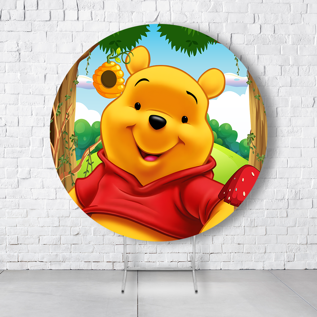 Painel De Festa Redondo Ursinho Pooh Em Tecido Helanca C/Elástico 1,50x1,50