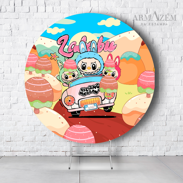 Painel De Festa Redondo Labubu Em Tecido Helanca C/Elástico 1,50x1,50 - Imagem 2