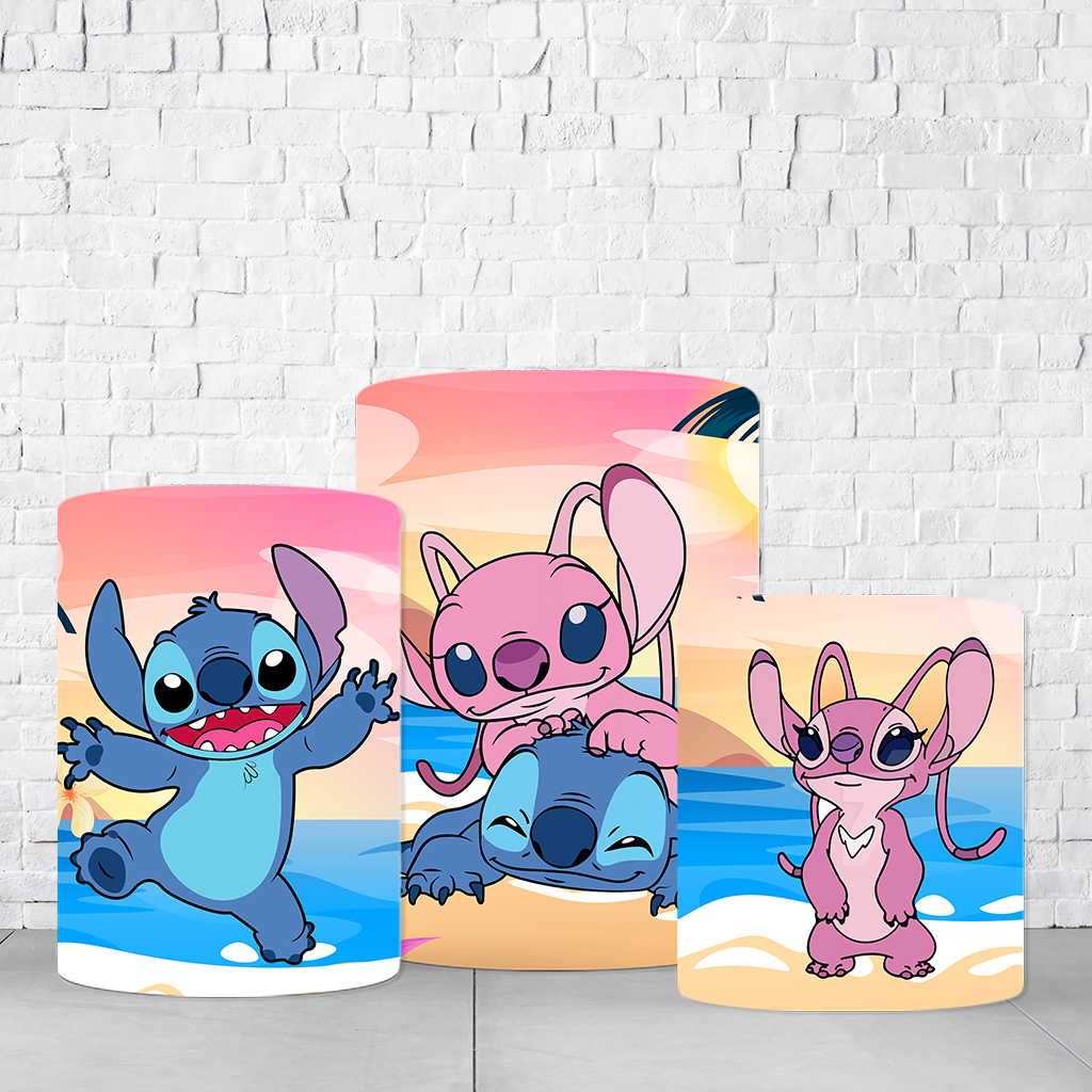 Trio de Cilindros Para Festas Stitch e Angel Em Tecido Helanca C/Elástico  TRIODE071 - Imagem 1