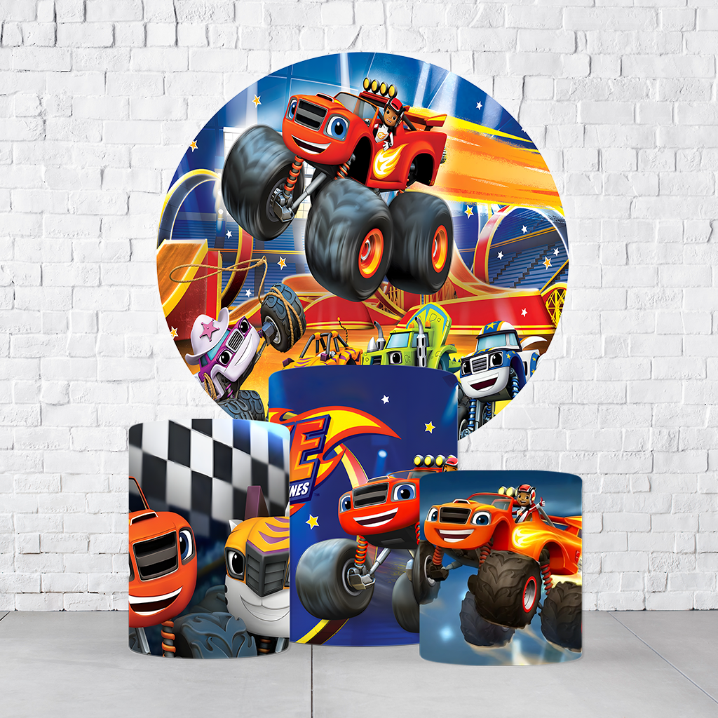 Kit Painel De Festa Blaze + Trio De Cilindros Em Tecido