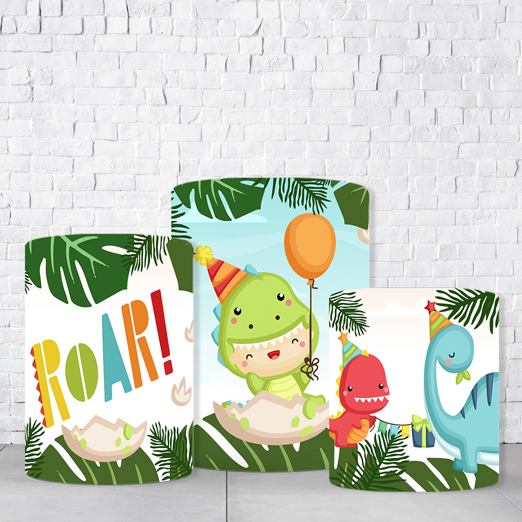 Trio de Cilindros Para Festas Dino Roar Em Tecido Helanca C/Elástico