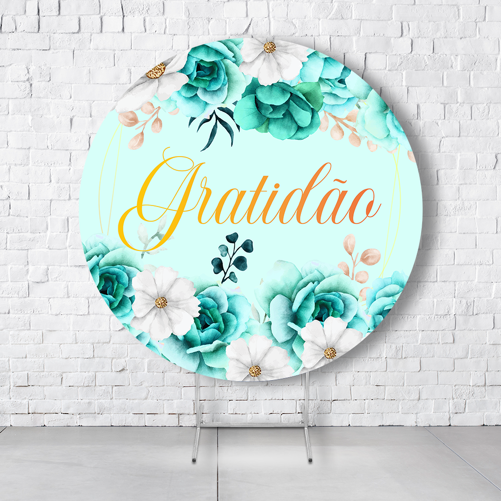 Painel De Festa Redondo Gratidão Em Tecido Helanca C/Elástico 1,50x1,50 - Imagem 1