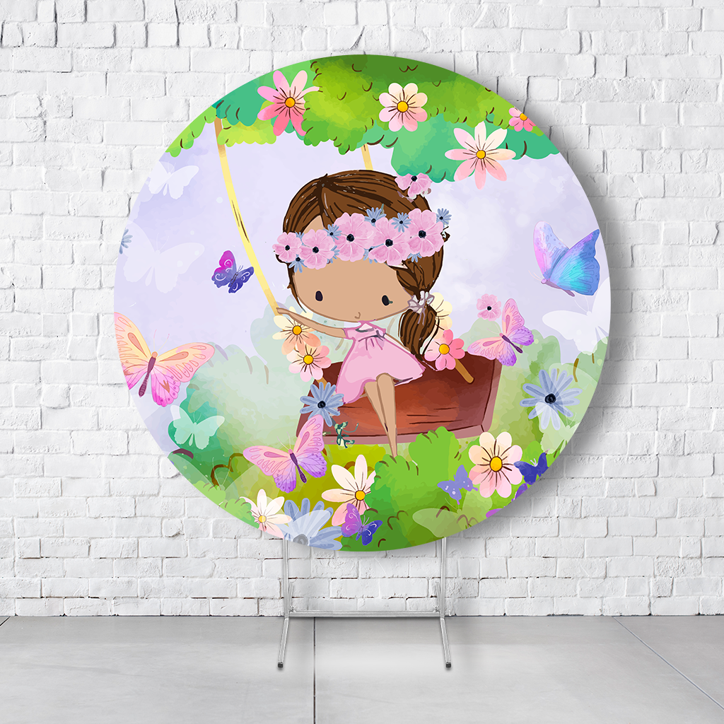 Painel De Festa Redondo Jardim Encantado Em Tecido Helanca C/Elástico 1,50x1,50 - Imagem 1