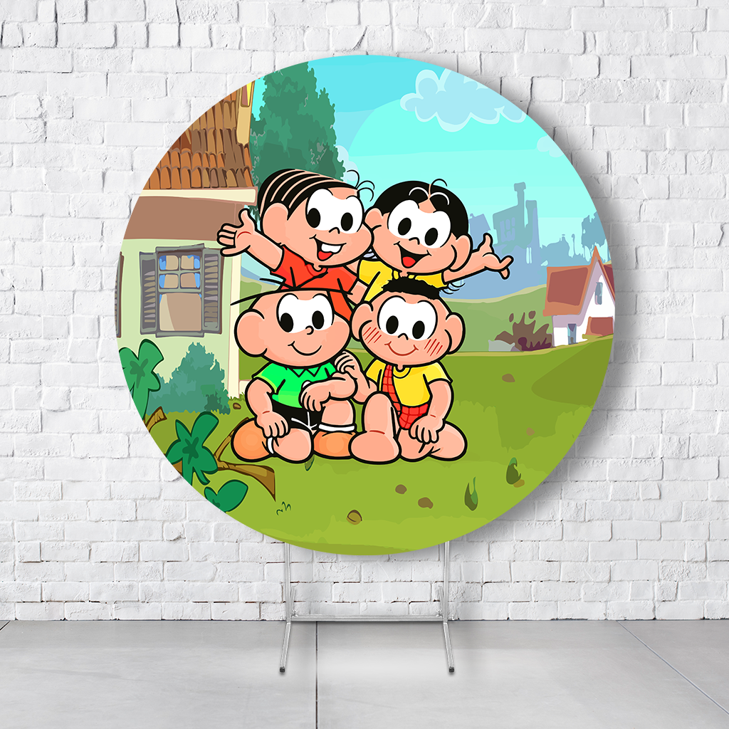 Painel De Festa Redondo Turma Da Mônica Em Tecido Helanca C/Elástico 1,50x1,50 - Imagem 1