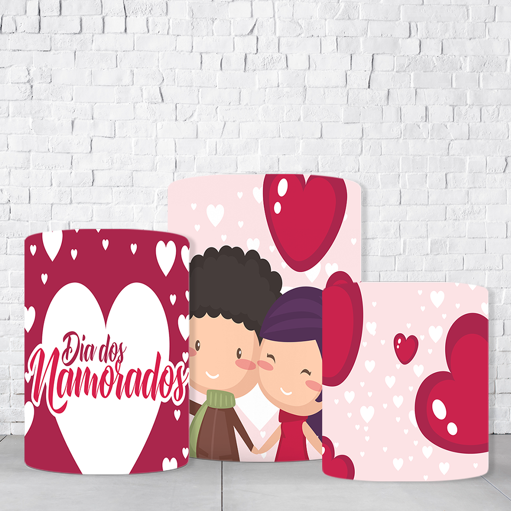 Trio de Cilindros Para Festas Dia Dos Namorados Em Tecido Helanca C/Elástico - Imagem 1