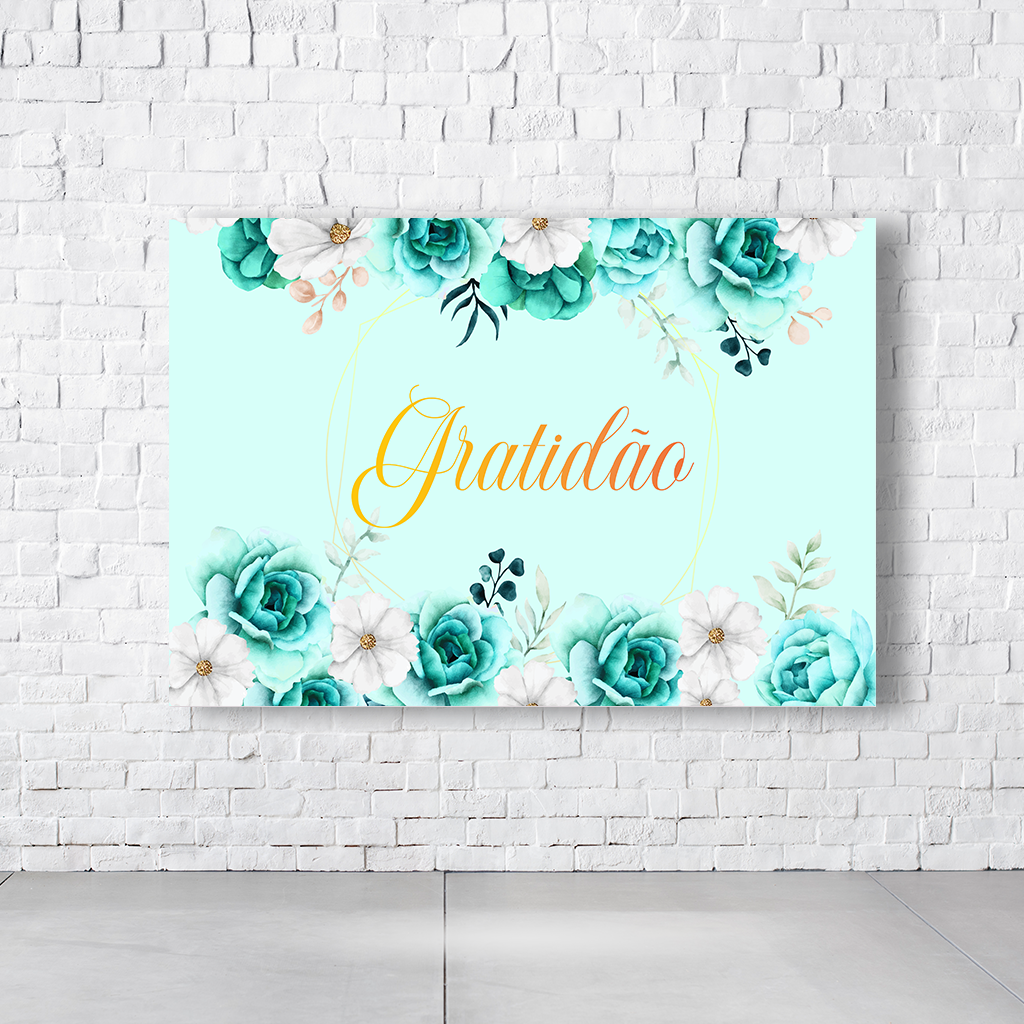 Painel Retangular Tema Gratidão Em Tecido Oxford 100% Poliéster - Imagem 1