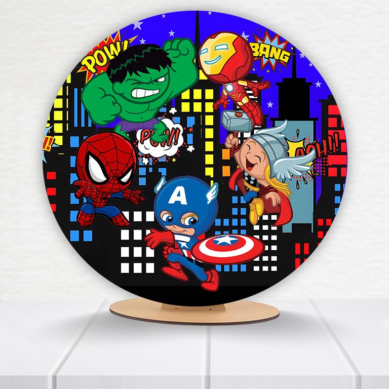 Painel Redondo Heróis 50x50cm  PAINEL217 - Imagem 2