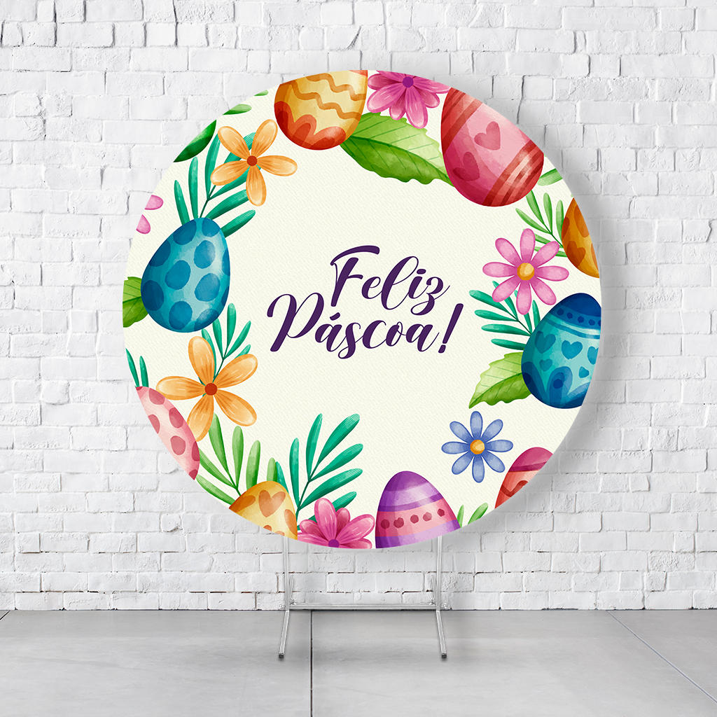 Painel De Festa Redondo Páscoa Em Tecido Helanca C/Elástico 1,50x1,50 - Imagem 5