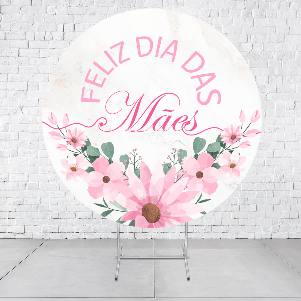 Painel De Festa Redondo Dia Das Mães Em Tecido Helanca C/Elástico 1,50x1,50 - Imagem 2