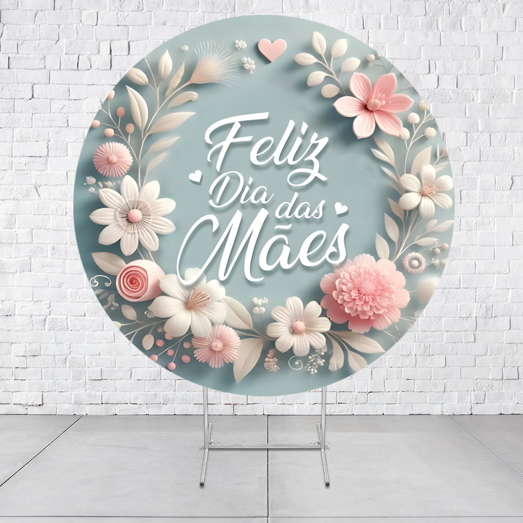 Painel De Festa Redondo Dia Das Mães Em Tecido Helanca C/Elástico 1,50x1,50 - Imagem 3