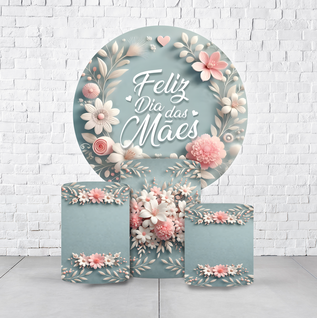 Kit Painel De Festa Dia Das Mães + Trio De Cilindros Em Tecido - Imagem 3