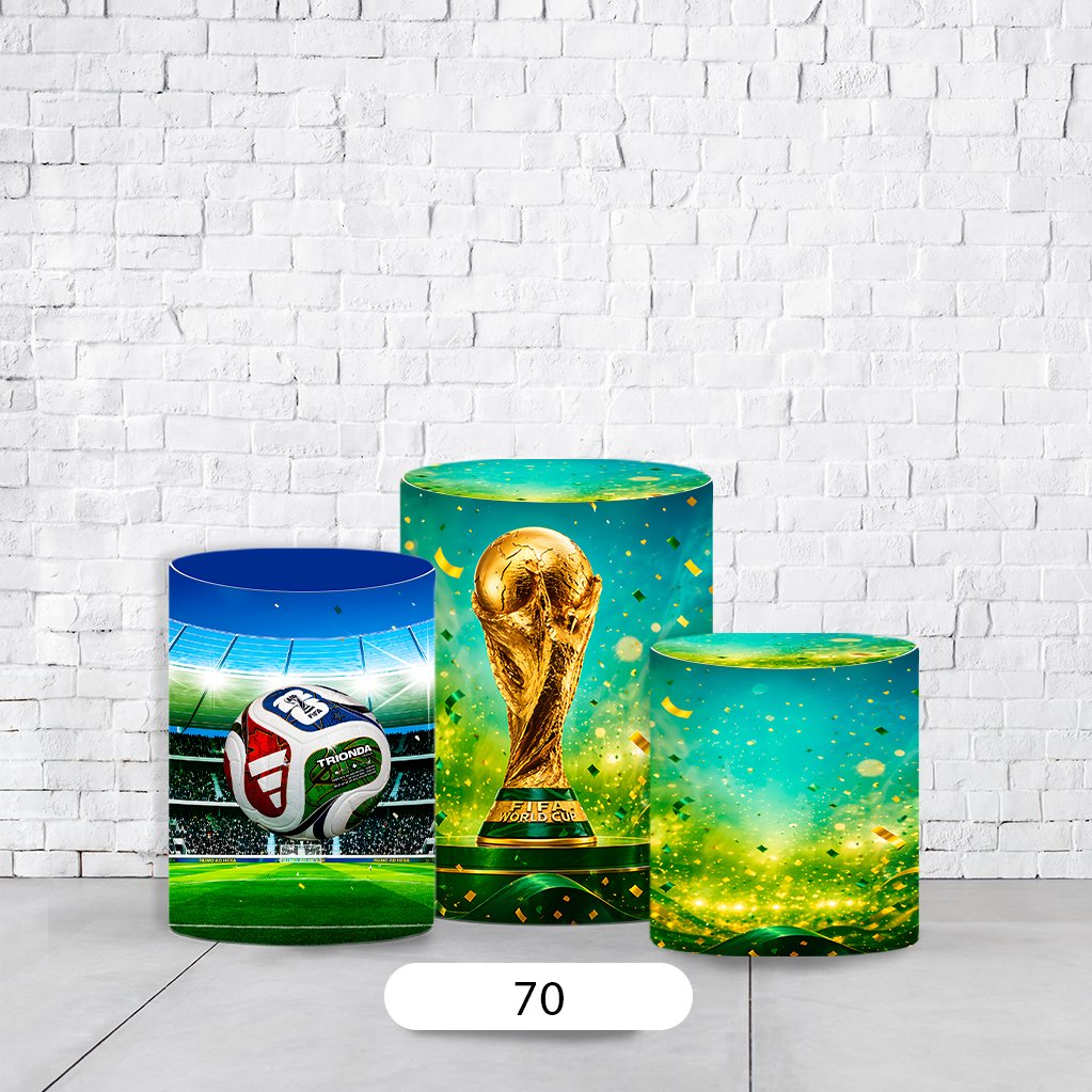 Trio de Cilindros Para Festas Copa Do Mundo Em Tecido Helanca C/Elástico - Imagem 3