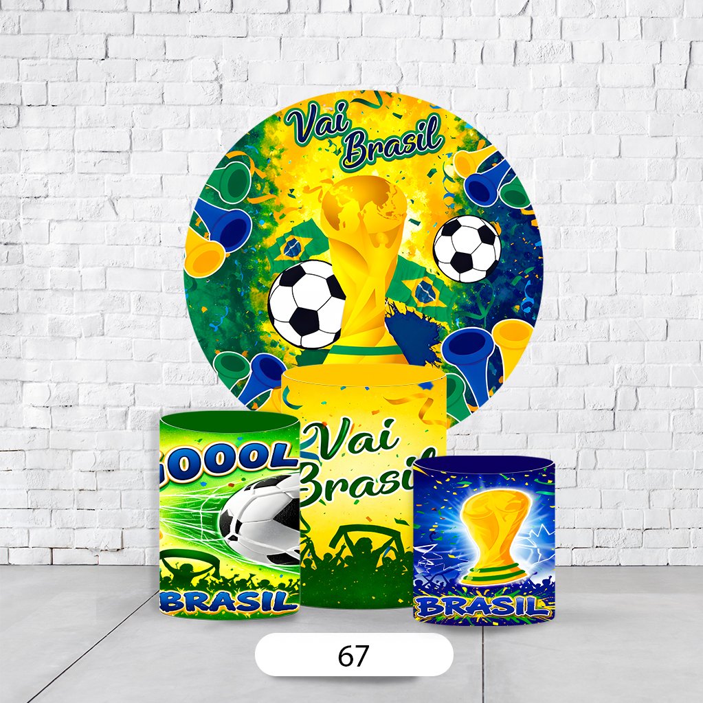 Kit Painel De Festa Copa Do Mundo + Trio De Cilindros Em Tecido - Imagem 1