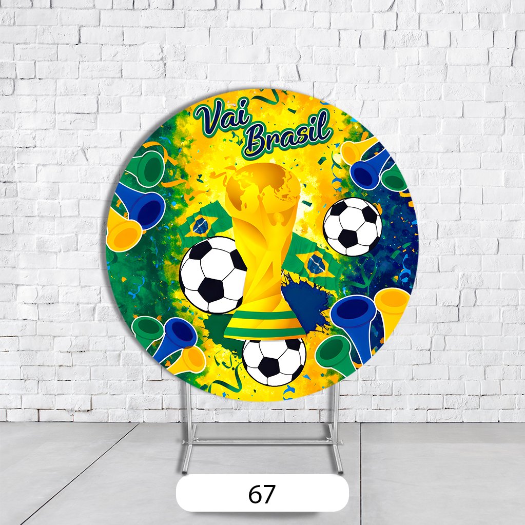 Painel De Festa Redondo Copa Do Mundo Em Tecido Helanca C/Elástico 1,50x1,50 - Imagem 1