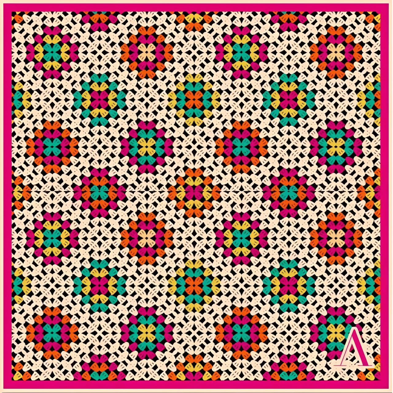 Lenço Estampado Tema Crochê 90x90cm - Imagem 1