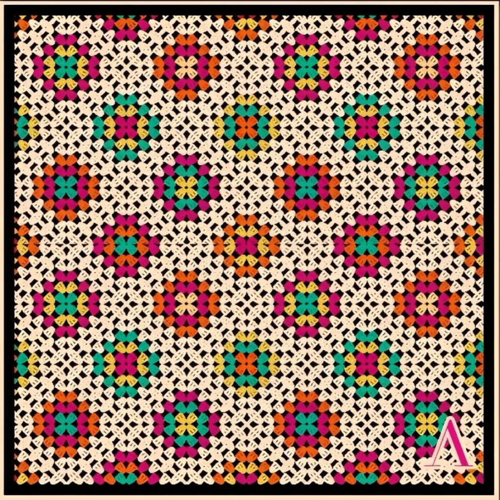 Lenço Estampado Tema Crochê 90x90cm - Imagem 2