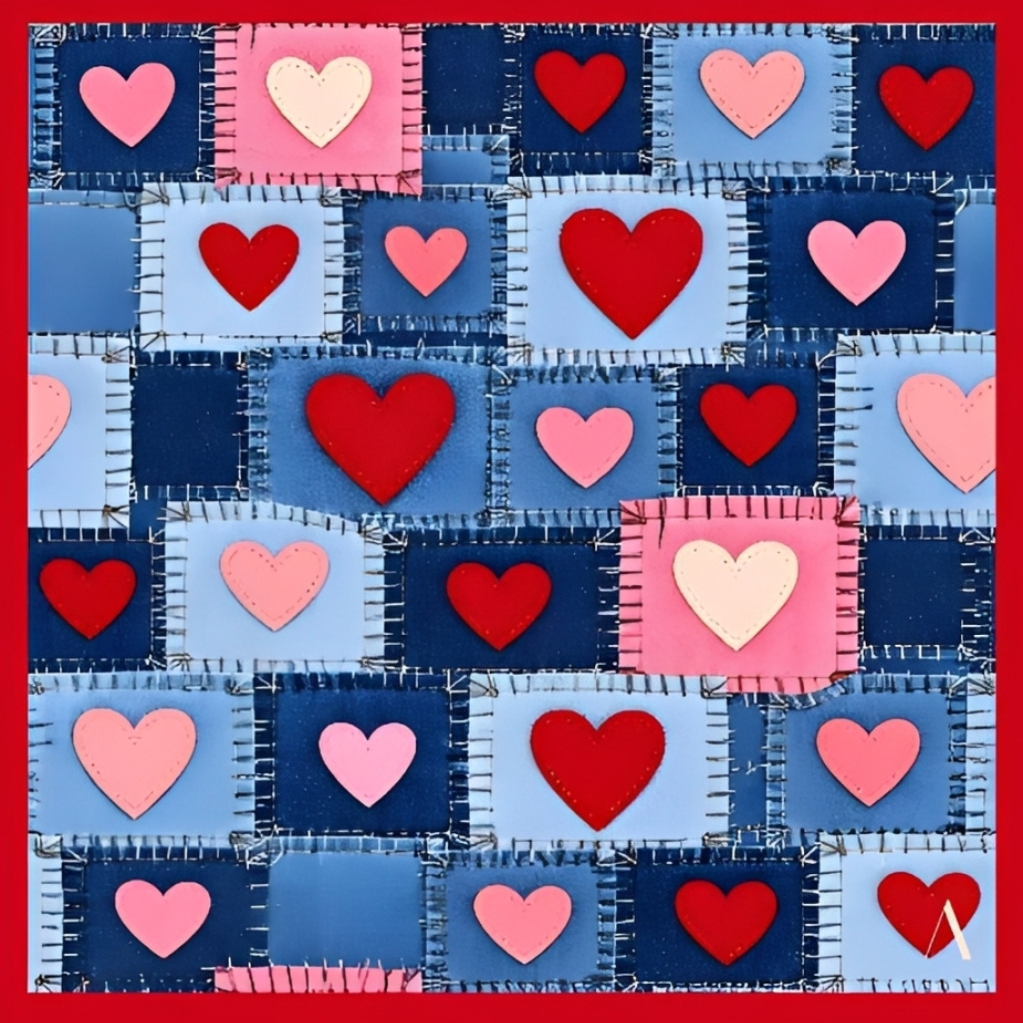 Lenço Estampado Tema Corações 90x90cm   - Imagem 1