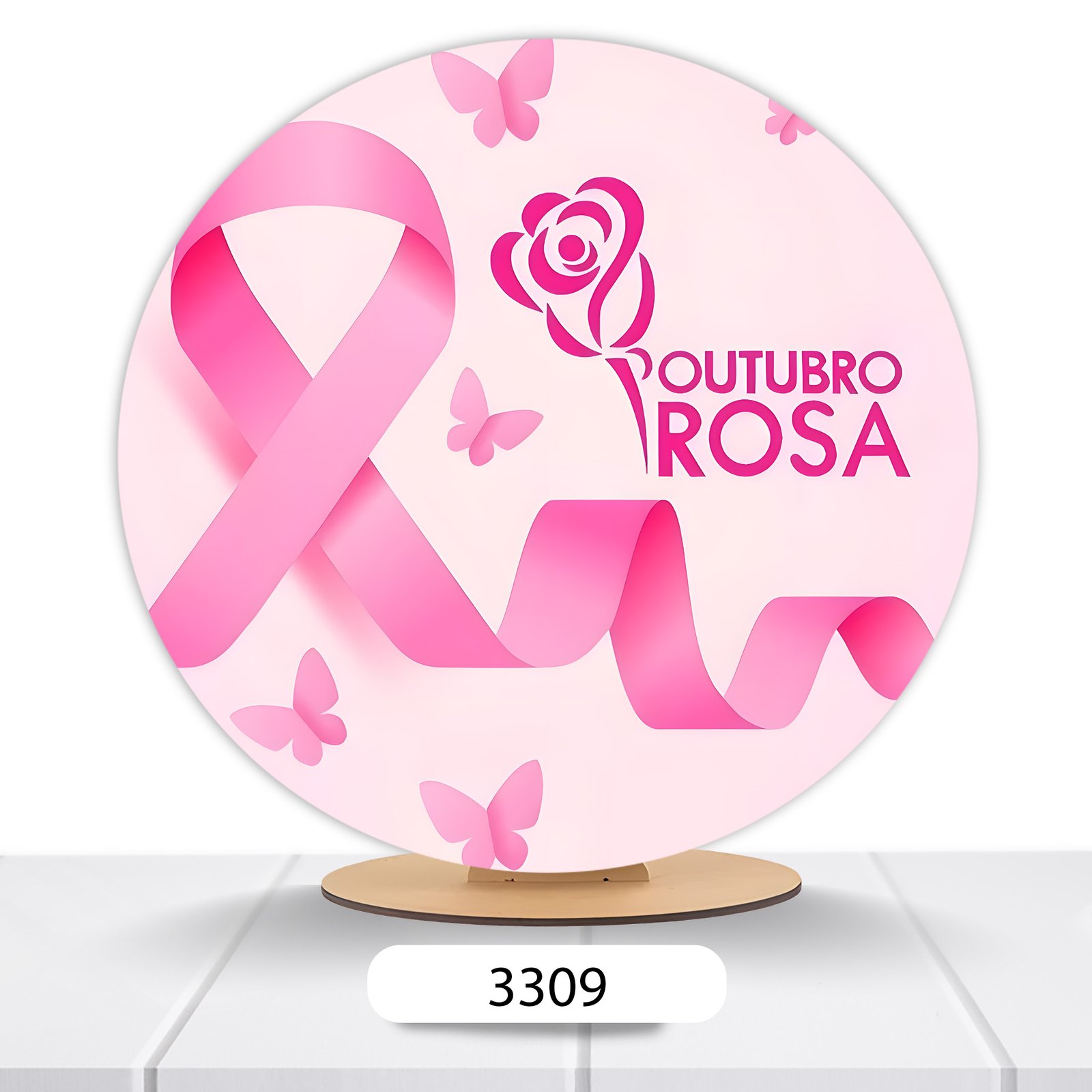 Painel Redondo Outubro Rosa 50x50cm - Imagem 2