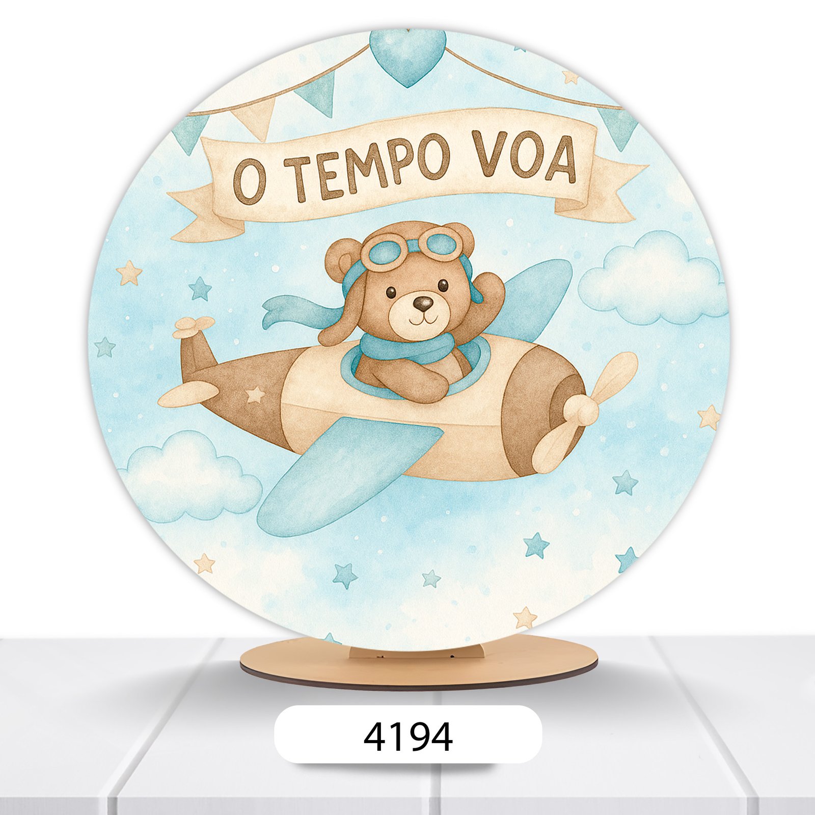 Painel Redondo Ursinho Aviador 50x50cm - Imagem 2